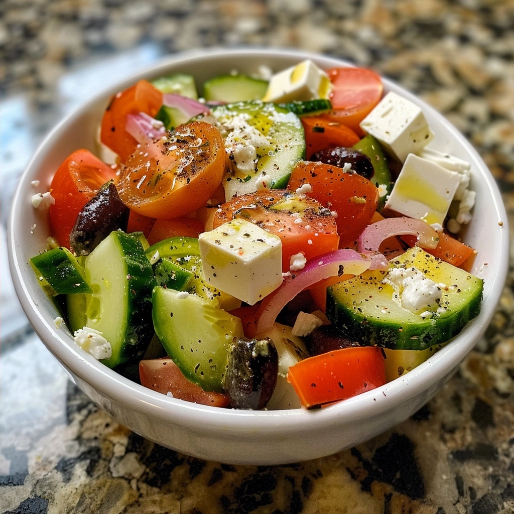 Classic Greek Salad with Homemade Dressing
