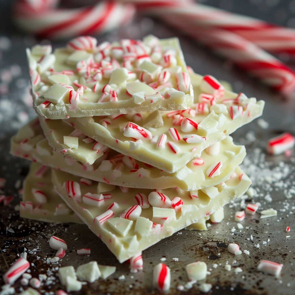 White Chocolate Peppermint Bark with Candy Canes